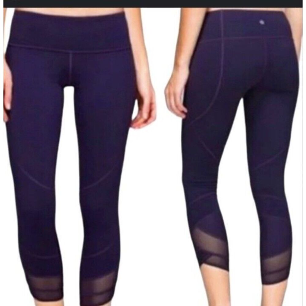 Lululemon Athletica Emerge Renewed Crop Mesh Dot Leggings Women's 4 Purple‎ Yoga